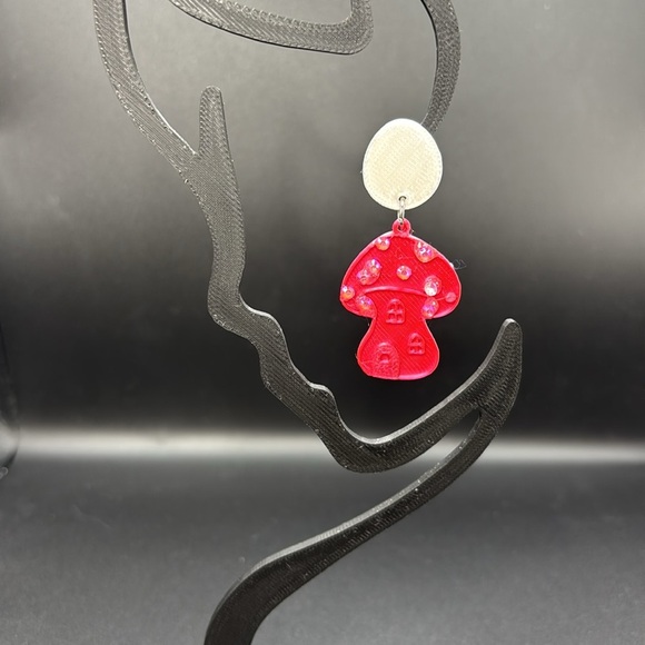 Pink Neon Mushroom  Cottage Earrings - Picture 4 of 5